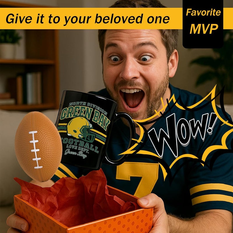 Kiraddle 2 in 1 Football Fan Ceramic Coffee Mug Cup Green Bay Themed Merch Shop Men Women Sport Stuff Gear Apparel Packer Team Decor Accessories Merchandise Dad Boyfriend Bf Birthday Christmas Cool Xmas Gift - Image 3